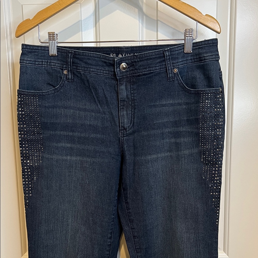 Chico's Dark Blue Straight Leg Jeans with Rhinestone Details